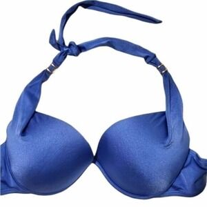 Victoria's Secret Blue Halter Bikini Top‎ Swimwear Adjustable Straps 36D